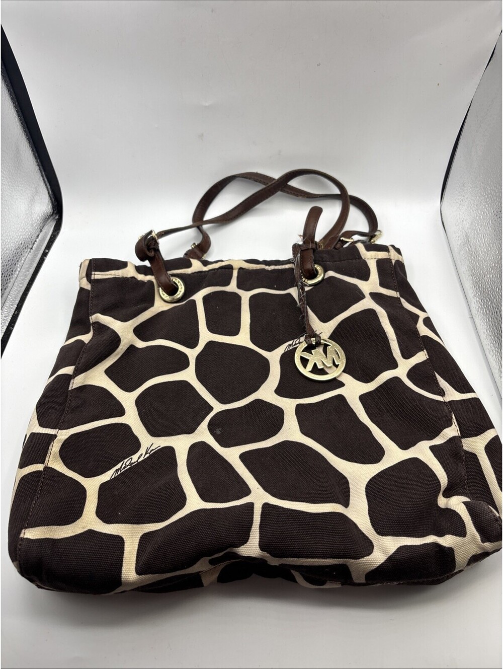 Michael Kors Handbag Giraffe Print Brown Canvas